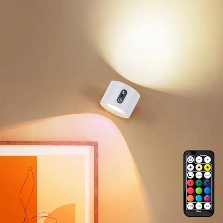 LuminexDesigns LED Wandleuchte Innen Akku – Kabellos Magnetisch Wandlampe RGB, Touch Dimmbar mit Fernbedienung – Weiß Aufladbar Lampe zum Kleben, Ohne Bohren, Strom – für Bett, Treppenhaus, Bilder – Bild 1