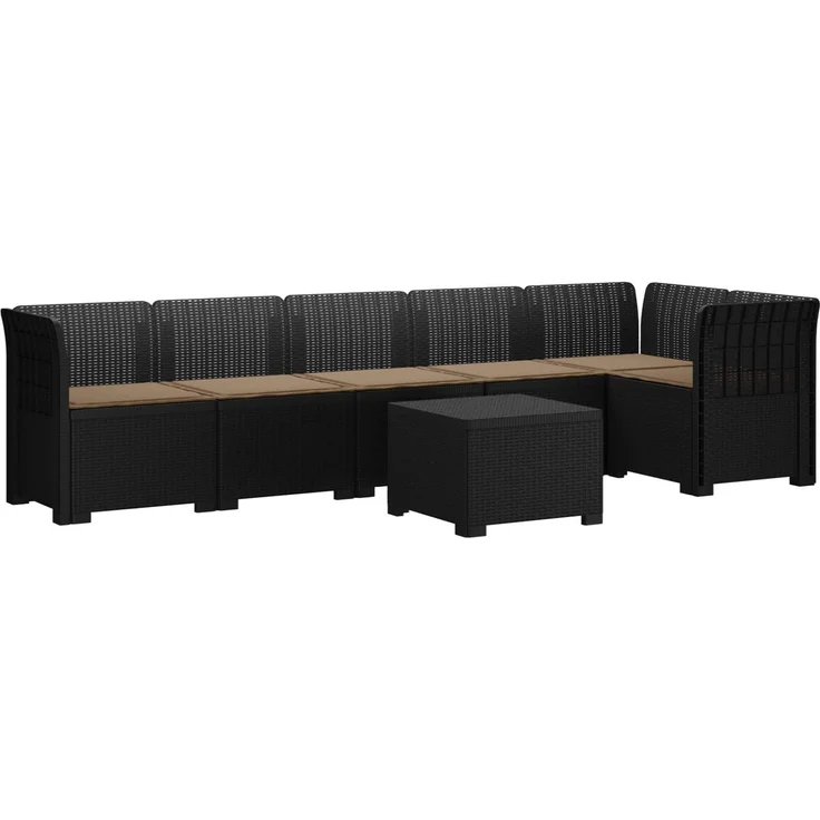 vidaXL 6-Sitzer Garten Sofa mit Kissen Rattan Look PP Anthrazit 3444108 – Bild 2