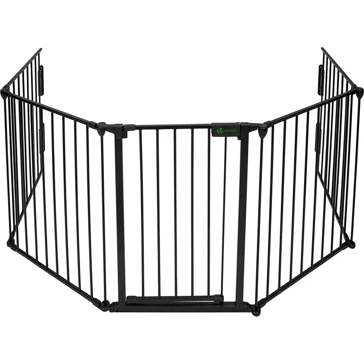 VOUNOT Kaminschutzgitter Metall, 5 Elemente inkl. Sicherheitstür, Konfigurationsgitter Faltbar, Schwarz 300x75 cm (1er Pack)