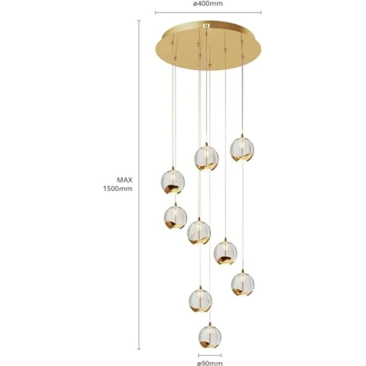 Lucande LED-Hängelampe Hayley, Ø 40 cm, 9-flg., gold, mit Glaskugeln und warmweißem Licht – Bild 7