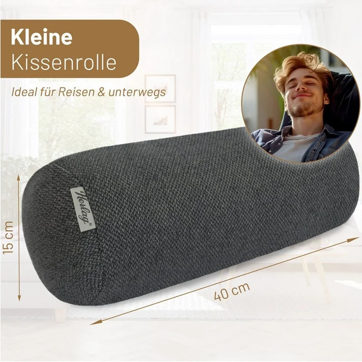 Herlag Nackenrolle LUXE, 65x20cm oder 40x15cm Nackenrolle, Kissenrolle, Dekokissen, waschbar – Bild 3