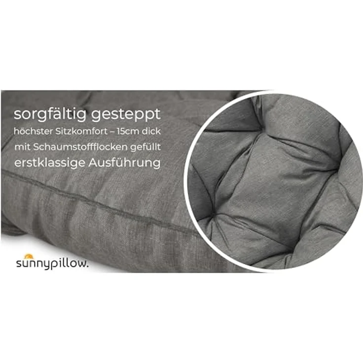 sunnypillow Sesselauflage Polster für Papasansessel, rund Durchmesser 120 cm Dicke 15cm, GRAU – Bild 5