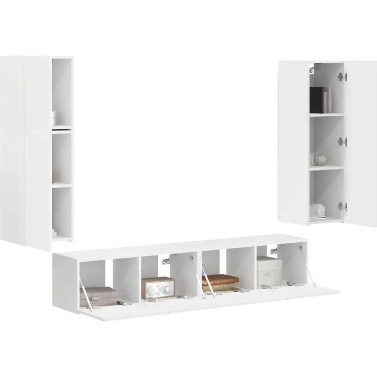 vidaXL TV-Schrankset Wandmontiert 4 pcs Weiß Holzwerkstoff 3409033 – Bild 3