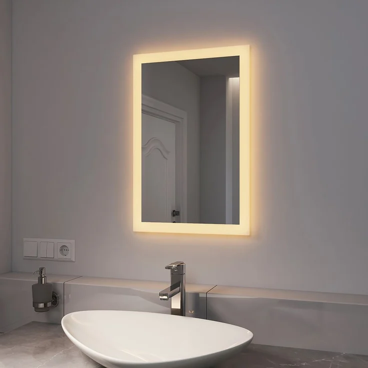EMKE Badspiegel mit LED Beleuchtung 60x40cm Warmweiß Licht Wandschalter Horizontal/Vertikal – Bild 1