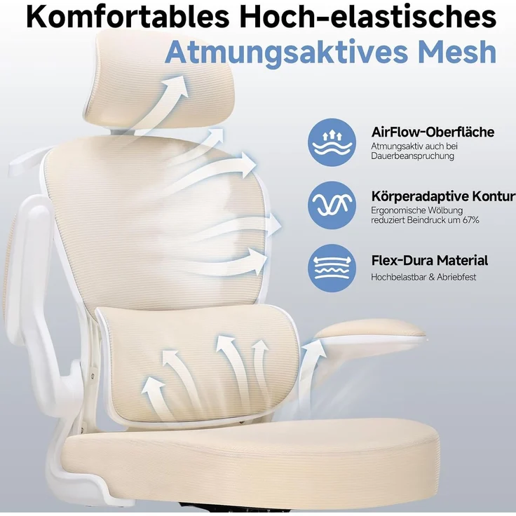 COMHOMA Bürostuhl Ergonomischer Schreibtischstuhl mit 3D Kopf- und Lendenwirbelstütze (Packung), verstellbare Kopfstütze und Armlehnen, Höhenverstellbar – Bild 4
