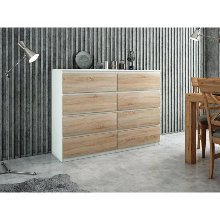 Raumhirsch Furniture Kommode, Sideboard, Kommode für das Schlafzimmer - Wohnzimmer (Maße: 138,5 × 39 × 101,5 cm, 8 Schubladen, Rollenschienen), viele Farbvarianten - Hochwertig & stabil