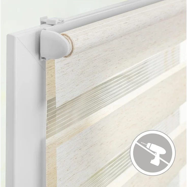 Lichtblick Doppelrollo Klemmfix ohne Bohren, Streifen, Blickdicht, Klemmträger-Montage, Sichtschutz, Wandmongtage, Deckenmontage, für Fenster und Türen Natur,85x150 cm (B x L) – Bild 5