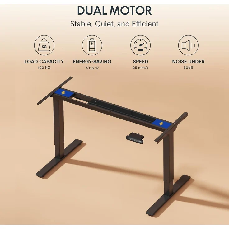FLEXISPOT Höhenverstellbarer Schreibtisch mit 2 Motoren & 25MM einteiliger Tischplatte,ergonomischer Bürotisch - 120x60 cm Schwarz, schwarzes Gestell – Bild 4