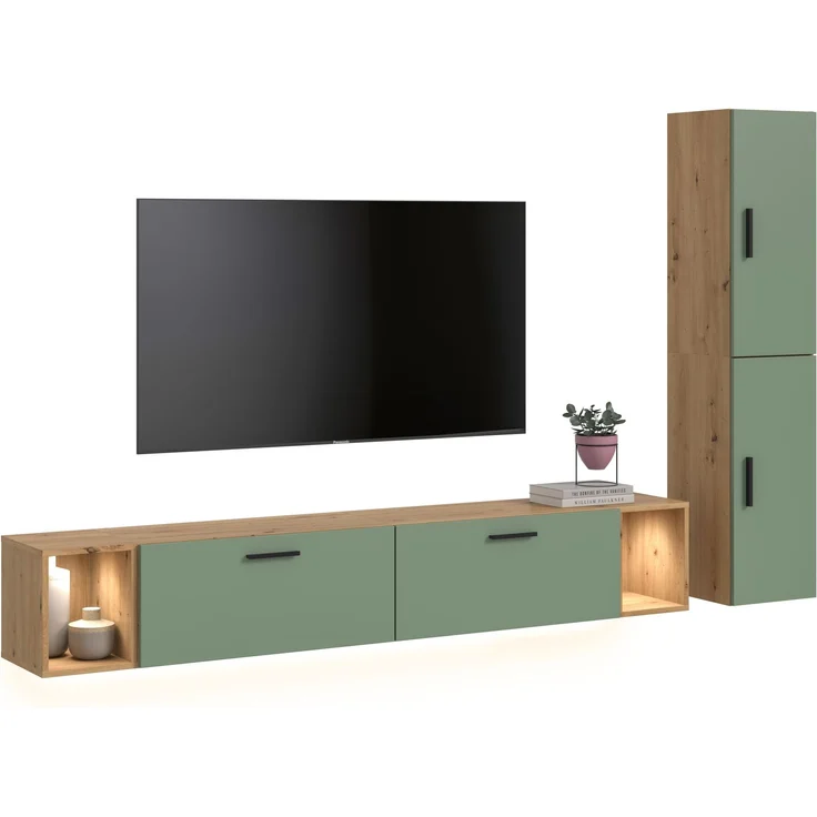 The One Wohnkombination inkl Beleuchtung in Smoke Green Nachbildung – Bild 1