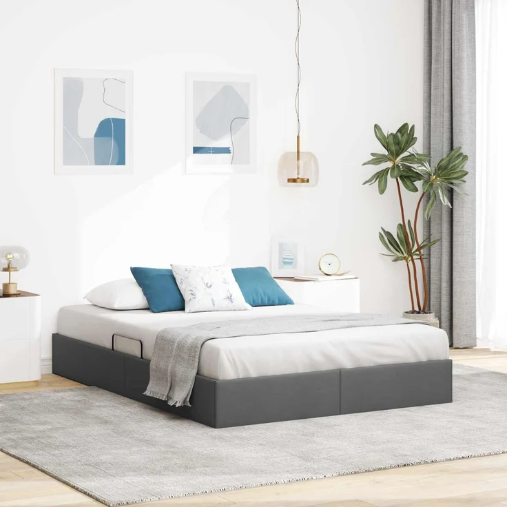 vidaXL Ottoman Bettgestell mit Speicher Dunkelgrau 140 x 190 cm Stoff 3442821 – Bild 1