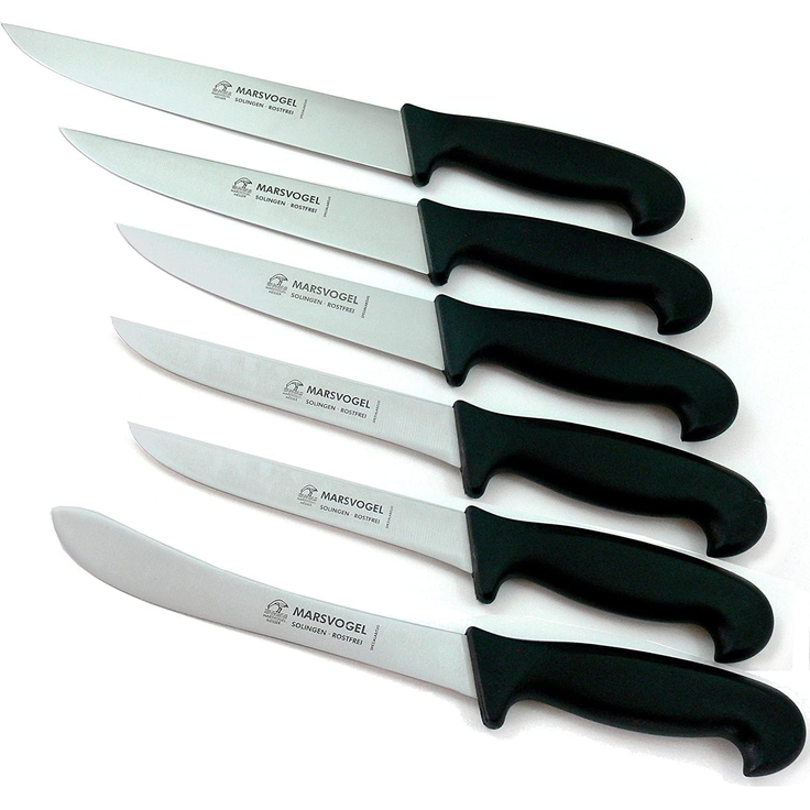 Marsvogel | Metzgermesser Set | 6-teilig | schwarz | Chromstahl | handabgezogene Klingen