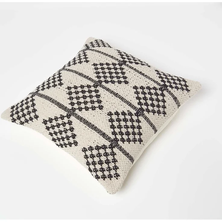 Homescapes Dekokissen Dekokissen Adana mit Rautenmuster – Kissen 45 x 45 cm, creme-schwarz – Bild 5