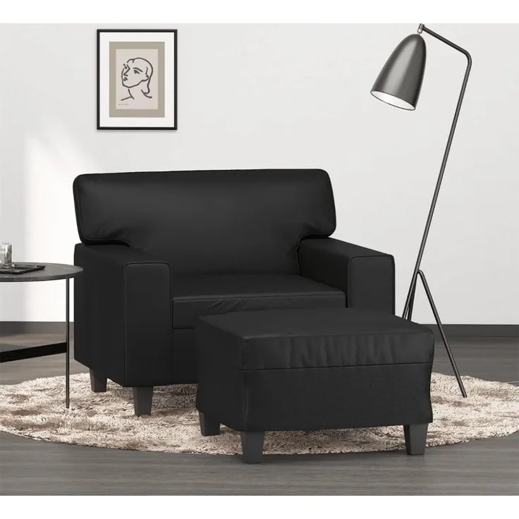 vidaXL Sessel mit Hocker Schwarz 60 cm Kunstleder 3201159