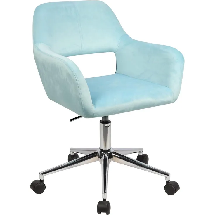 Svita 'Jill' Drehstuhl mit Armlehnen, höhenverstellbar, Samt-Bezug hellblau, (75-85) x 56x42 cm