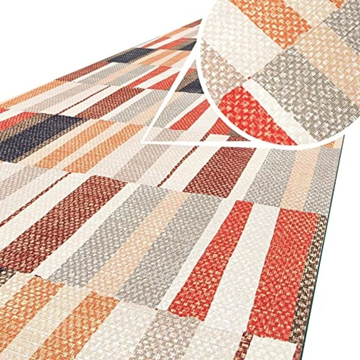 ANRO Küchenläufer Hochwertig GreenLine Flurläufer Teppichläufer Textil, Eckig, Bodenläufer 100x52cm Line Patchwork Beige Grau pflegeleicht – Bild 1
