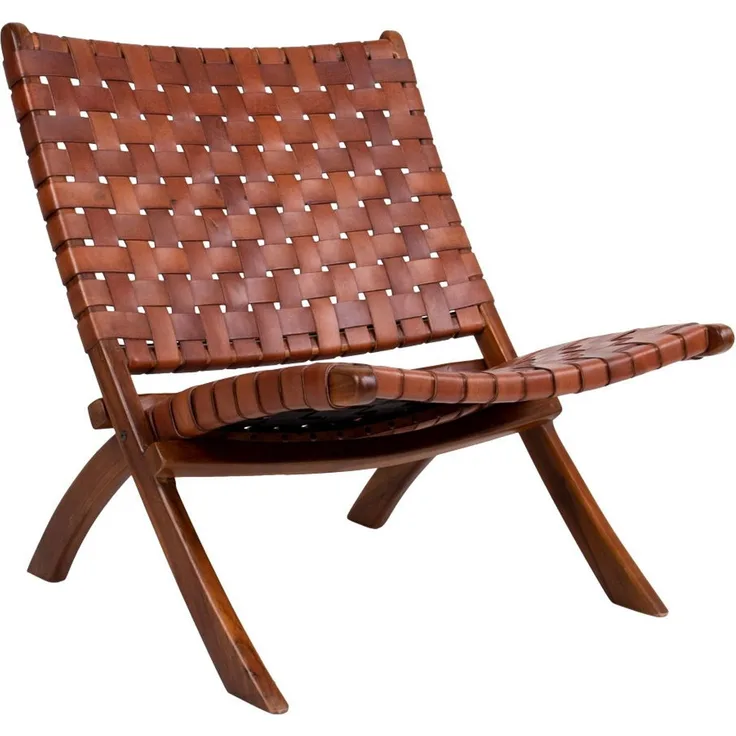 House Nordic Klappstuhl, Leder, braun, Beine aus Teakholz