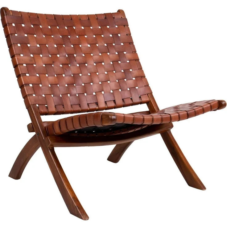 House Nordic Klappstuhl, Leder, braun, Beine aus Teakholz – Bild 1