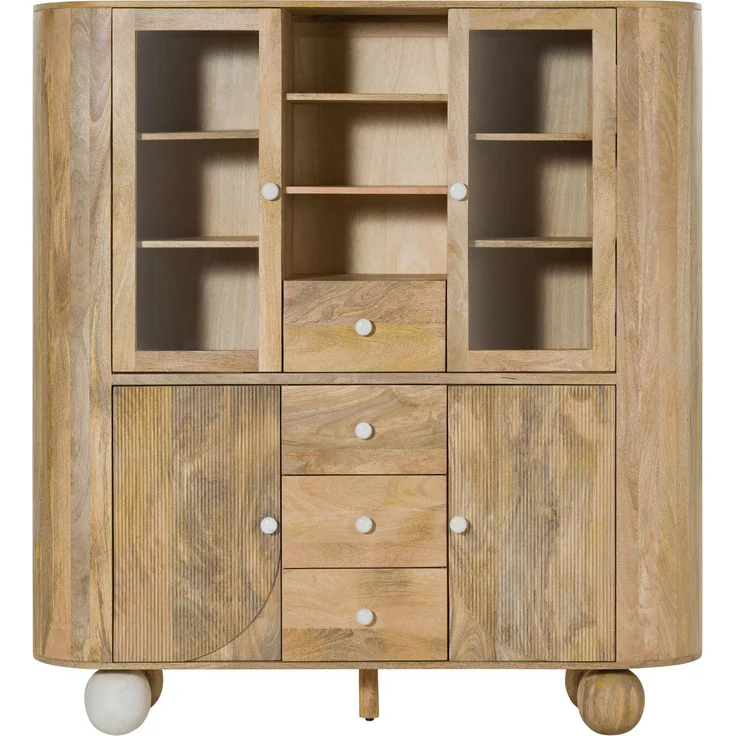 Highboard Mango 150x40x160 natur lackiert / Marmor weiß FLORENZ #127 – Bild 7