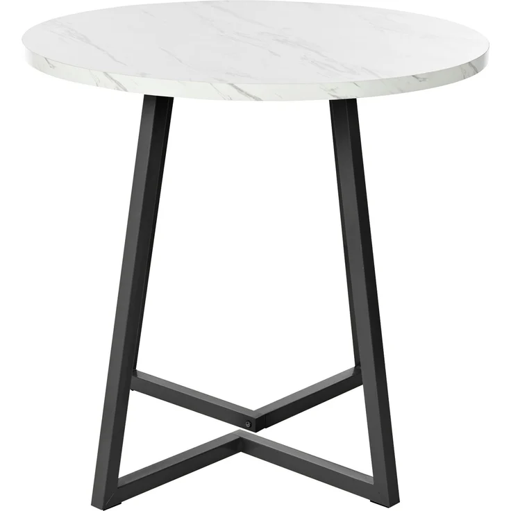 Esszimmer-Set 5-tlg Runder Tisch 80 cm Durchmesser Marmor Spanplatte Mit 4 Samt Stühlen Metallgestell Verstellbare schwarze Beine – Bild 7
