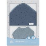 Baby BadePoncho 1x1 m Bademantel Kapuzenbademantel MUSSELIN "Puntos weiß petroleum" für Neugeborene · 100% Baumwolle & Runder Lätzchen 20x20 cm · INTERBABY