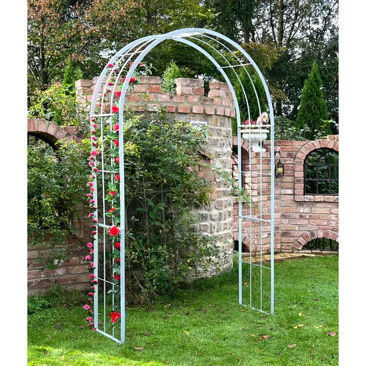 DanDiBo Rosenbogen Metall Verzinkt Massiv 140 cm Torbogen 96519 Wetterfest Rundbogen Volleisen Rankhilfe Gartenbogen Feuerverzinkt