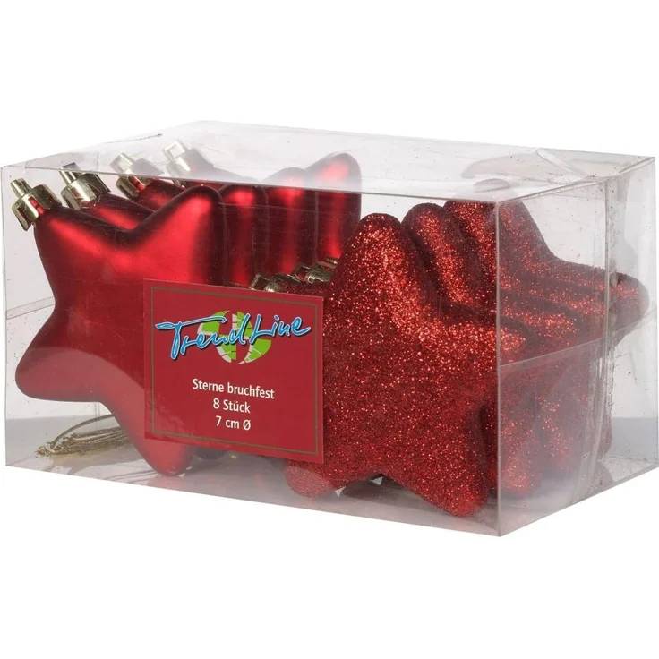 TrendLine Weihnachtskugeln Sterne bruchfest, langlebig 7 cm rot 8 Stück – Bild 5