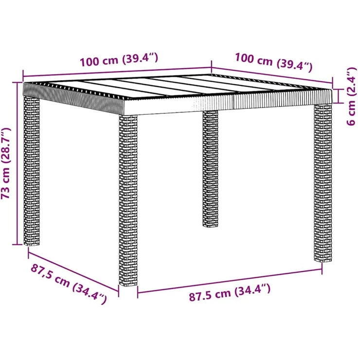 vidaXL Gartentisch Weiß 100 x 100 x 73 cm Poly-Rattan 871682 – Bild 10