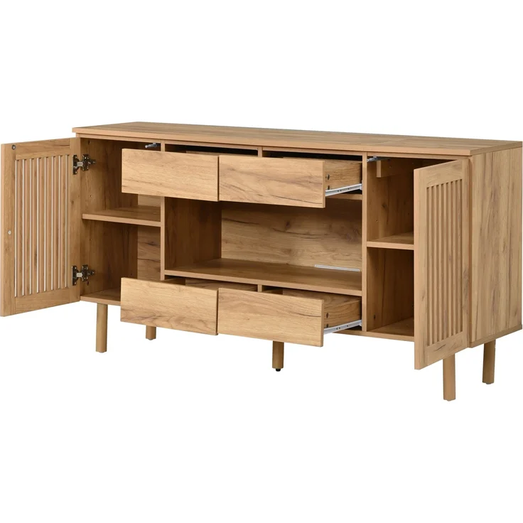 ZUBALIYA Sideboard 140x35x71 cm, mit 4 Schubladen, aus MDF, Natur – Bild 9