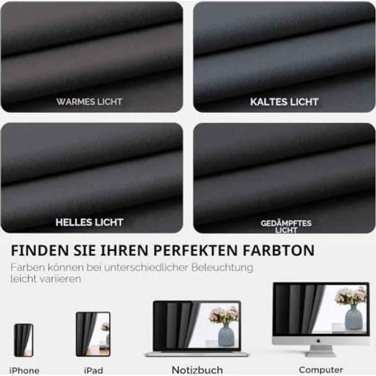 Joydeco Vorhänge, 160 cm Länge, für Zimmer, verdunkelnde graue Vorhänge, Verdunkelungsvorhänge, 160 cm Länge, für Schlafzimmer, Wohnzimmer, graue Kurze Ösen, Fenstervorhänge – Bild 8