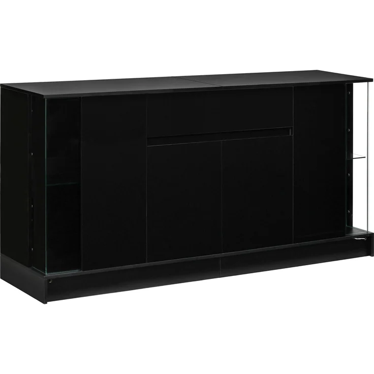 DESVIAE Sideboard Schwarz aus Spanplatte – 150x75x40 cm – LED-Beleuchtung, Glasvitrinen, Schublade – Bild 8