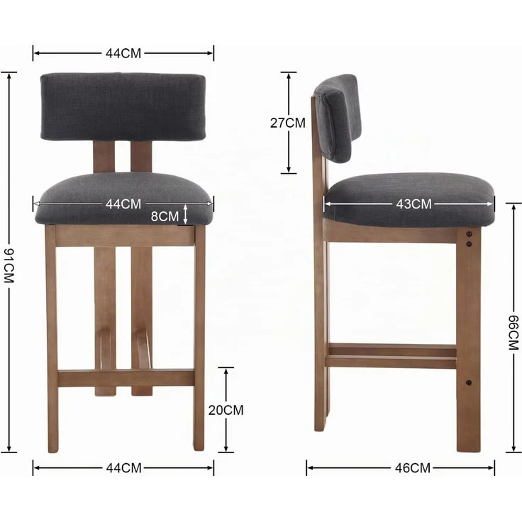 WAHSON OFFICE CHAIRS Barhocker Barhocker 2er Set Leinen Barstuhl aus Holz mit lehne für Küche/Bar – Bild 2