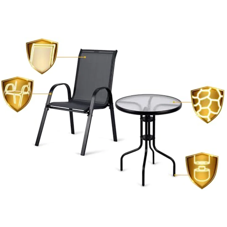 Sofotel Gartenmöbel Set 3 Stück Gartentisch 2 Gartenstühle Metall Schwarz – Bild 6