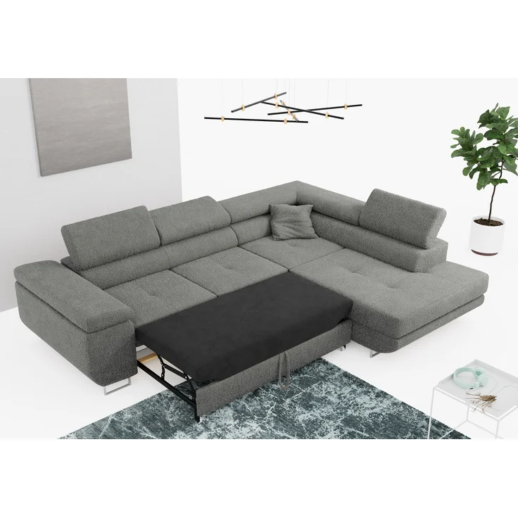 Ecksofa L-Form Couch mit Schlaffunktion und Verstellbare Kopfstützen - GUSTAW - Grau Boucle - Rechts – Bild 2