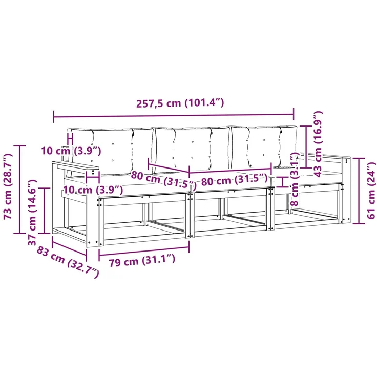 vidaXL Outdoor-Sofagarnitur 3 stk. 3-Sitzer Natur und Hellgrau 3367129 – Bild 8