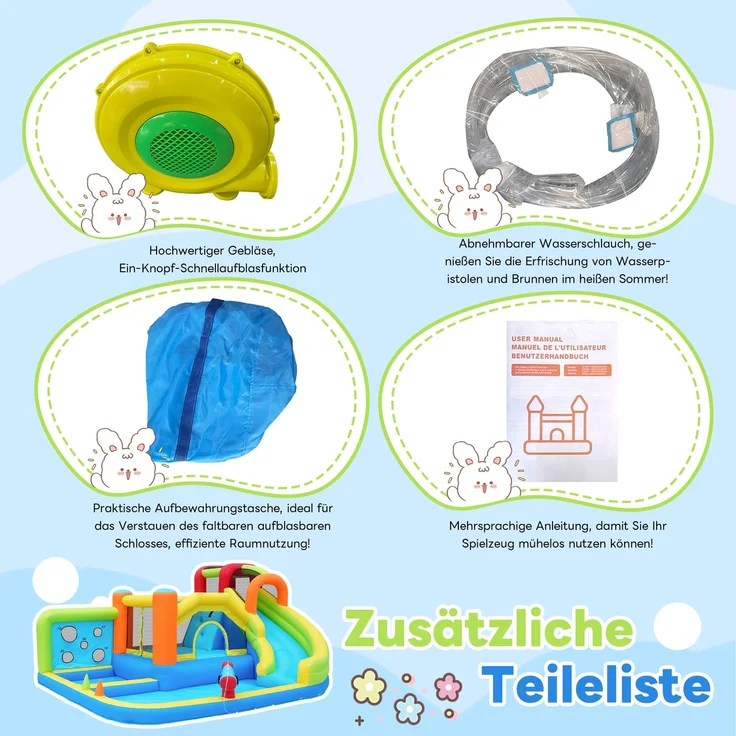 LVHOM Aufblasbare Hüpfburg mit Gebläse, Spielpool, Trocken-/Wasserrutsche, Springburg Outdoor, Wasserpark mit Trampolin, Planschbecken, 410 x 315 x 203cm – Bild 7