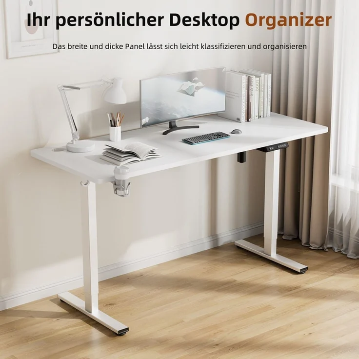HOMAVO höhenverstellbarer Schreibtisch 60×120 cm, mit Memory- und Anti-Kollisionsfunktion, USB-A- und USB-C-Anschlüssen, Höhe 70–120 cm, Weiß – Bild 2