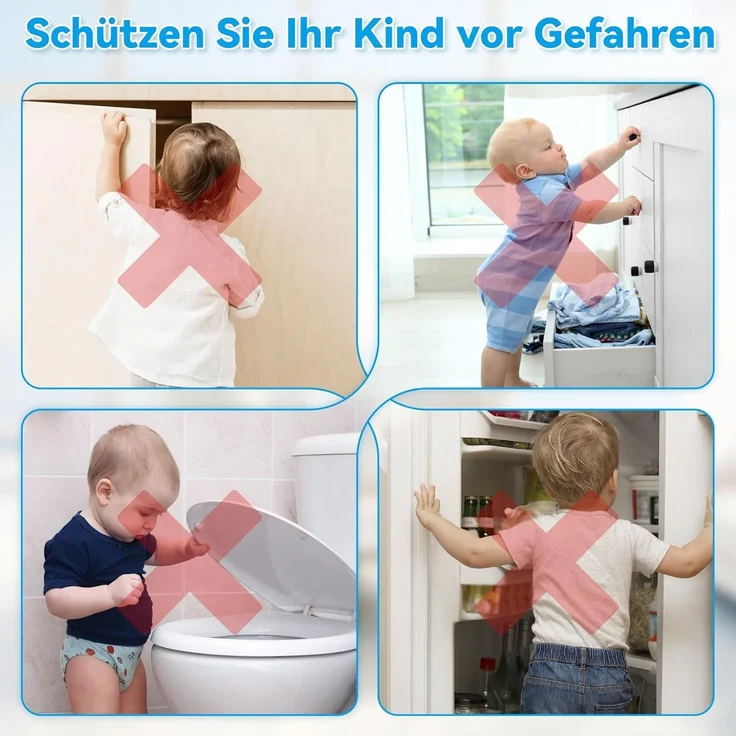 ECHOCUBE Kindersichere Schrankschlösser, 6 Stück Doppelschlösser Baby-sichere Schrankschlösser, verstellbare Baby-Sicherheitsschlösser für Schränke, Schubladen, Kühlschrank, Toilette (weiß) – Bild 3
