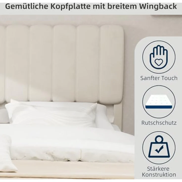 Ball & Cast Polsterbett Doppelbett (160x200 cm) - Mit Kopfteil & Lattenrost, Dutch Velvet Stoff, Zeitsparende Montage, Beige – Bild 6
