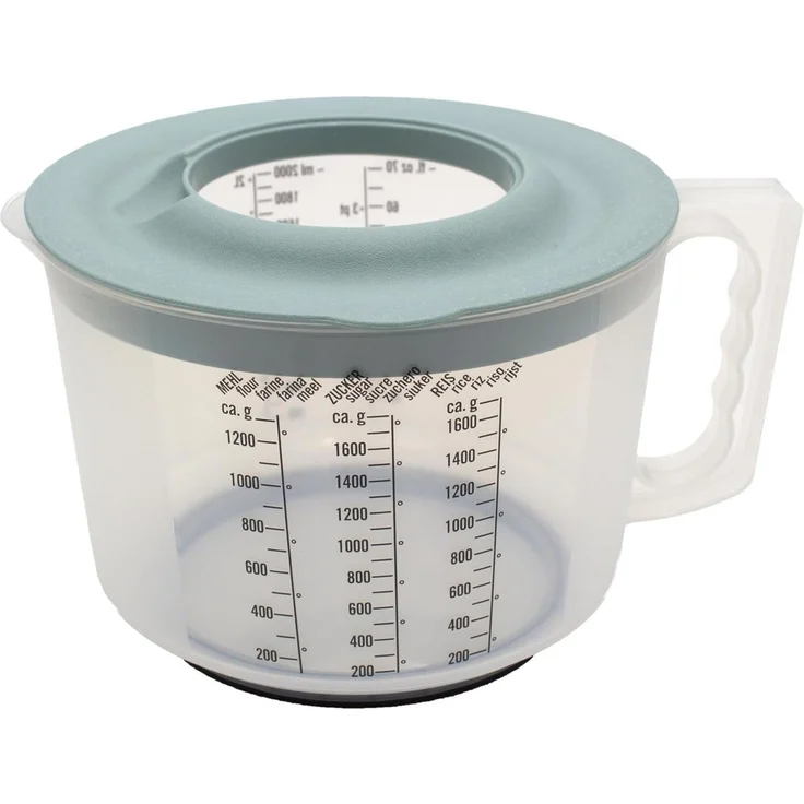 mucHome Messbecher 3in1 Rührbecher 2L mit Spritzschutz, Verschlussdeckel und Ausgießer – Bild 3