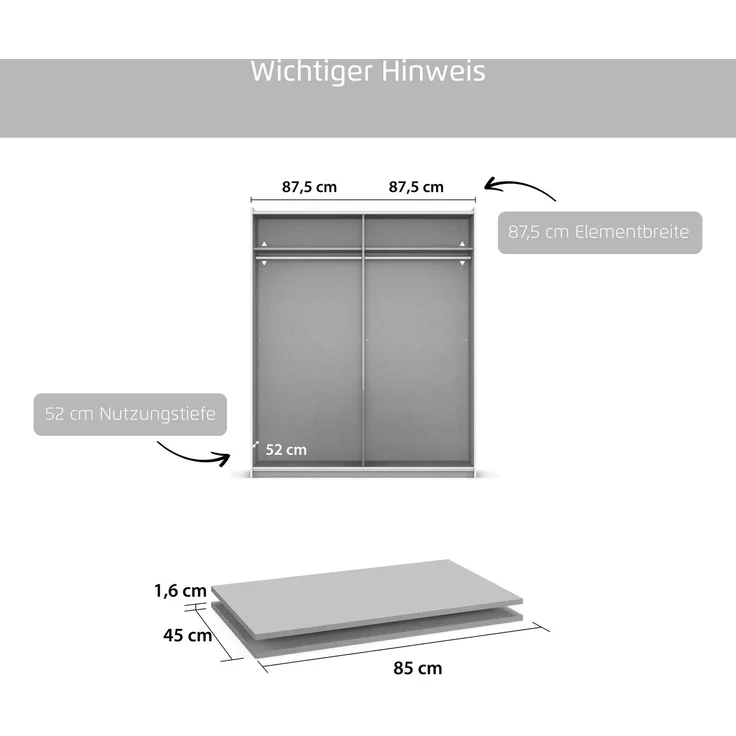 rauch Zubehör, Einlegeböden 2er-Set, für Schwebetürenschränke von rauch mit einer Elementbreite von 87,5 cm und einer Schranktiefe von 59 cm – Bild 4