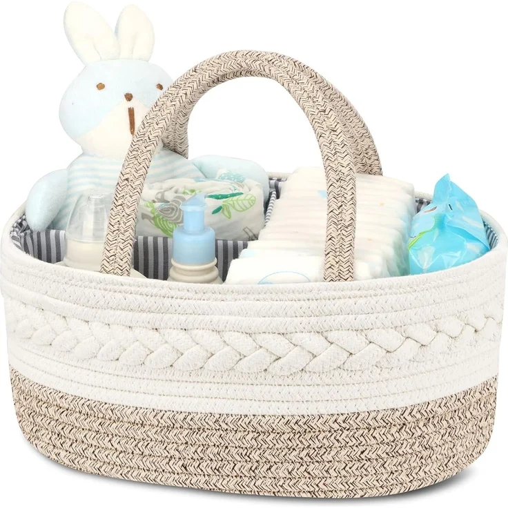 Maliton Wickeltisch Organizer，Baby Organizer Korb，Aufbewahrungskorb für den Wickeltisch，Windel Caddy mit Fächern & Griffen，Geschenke für Neugeborene – Bild 1