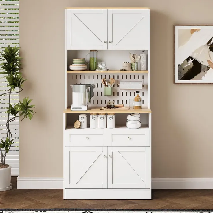 Highboard mit Türen und Schubladen, Höhe 175cm, Sideboard, Hochschrank, Wohnzimmerschrank, Mehrzweckschrank, Küchenschrank, viel Stauraum
