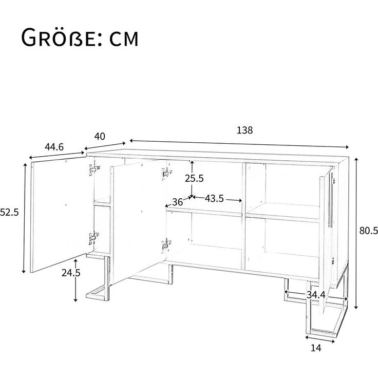 Merax Modernes 3-türiges Sideboard mit verstellbaren Regalen, U-förmigen Schranktüren und Metallgriffen und Sockel für Esszimmer und Küche (Schwarz) – Bild 6