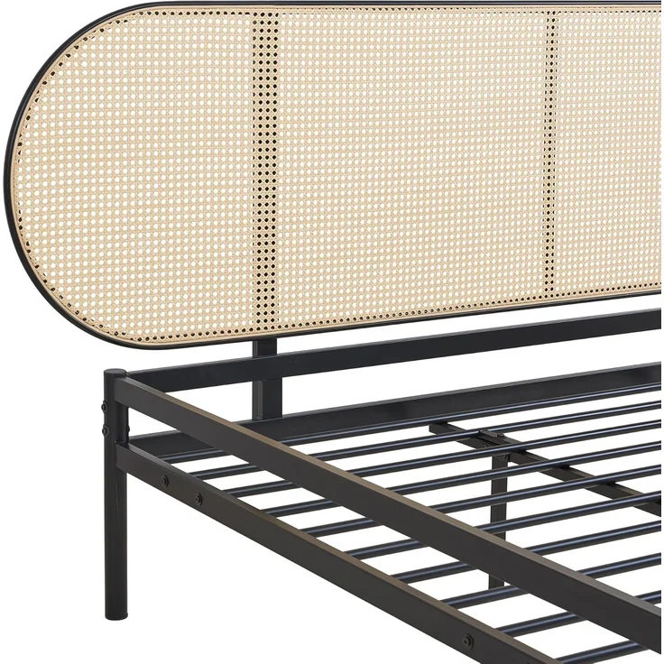 Metallbett Linköping mit ovalem Kopfteil 180x200 cm Schwarz/Rattanoptik [en. casa] – Bild 7