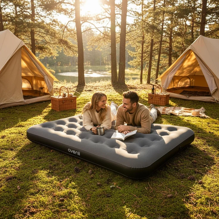 Avenli Luftmatratze Camping CloudCoil grau eingebaute Fußpumpe 191x137x22cm – Bild 2