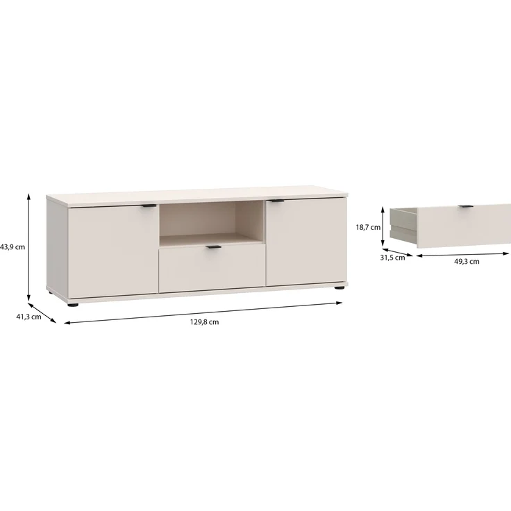 Lowboard >GANYMEDE< 2 Türen, 1 Schublade, 1 Fach, sandfarbig - 129,8x43,9x41,3cm (BxHxT) – Bild 6