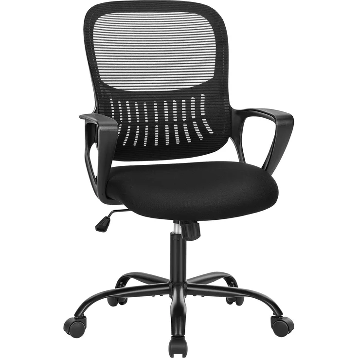 Sweetcrispy Bürostuhl Ergonomisch, Schreibtischstuhl mit Lendenwirbelstütze, Verstellbaren Armlehnen Drehstuhl, Höhenverstellbarer Office Chair, Bürostühle Geeignet für Büro und Schlafzimmer (Schwarz) – Bild 1