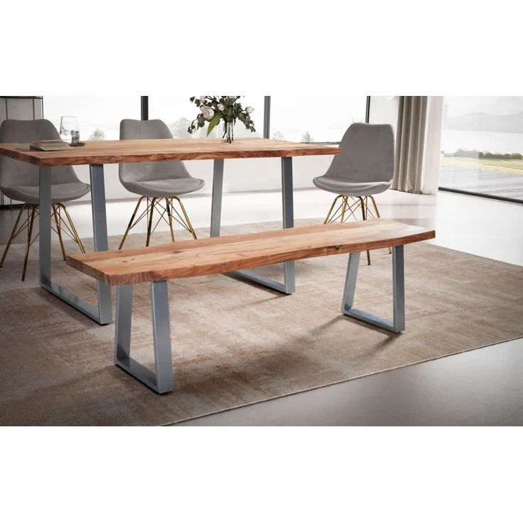 Esszimmerbank 180x40x45,5 cm Akazie Massivholz / Metall mit Baumkante, Esstis... – Bild 3