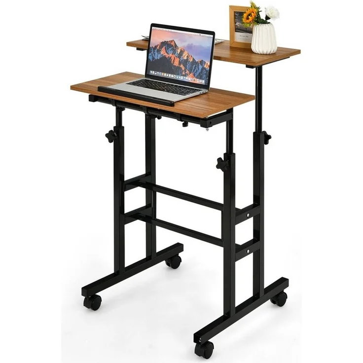 COSTWAY Computertisch, 2-stufig, höhenverstellbar mit Rollen, 72-124cm – Bild 1
