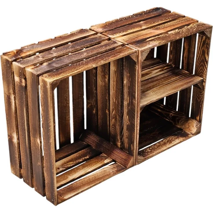 Holzkisten 2er Set 50cm mit Ablage Vintage Geflammt